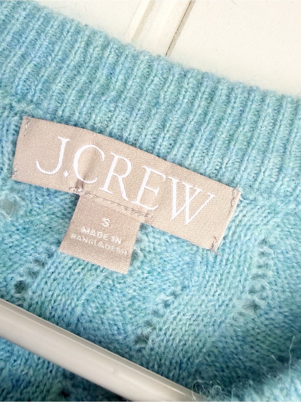 J. Crew Size S Green Supersoft Pointelle Bubble-Hem Cardigan Sweater - Picture 3 of 7